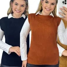 Kit 2 Coletes Max Fang Trico Mulet Tricot Pullover Moda Feminina Inverno Malharia Arritmia