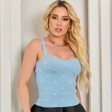 Regata Blusa Feminina Alça Poá Tricot Modal Tricô Verão Malharia Arritmia