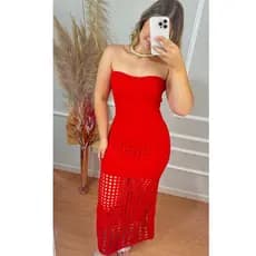Vestido Feminino Longo Tomara Que Caia Saia Rendada Modal Tricot Verão Festas Natal  Final de Ano