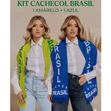 Kit 2 Cachecol Brasil Tricot Lenço Copa do Mundo Lançamento Tricô Inverno Masculino Feminino