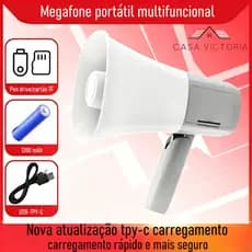 Megafone portátil Amplificador profissional para gravação  compatível com pen drive USB/cartão de memória TF