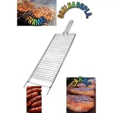 grelha dupla abaulada, para linguiça, peixe, frango e churrasco.