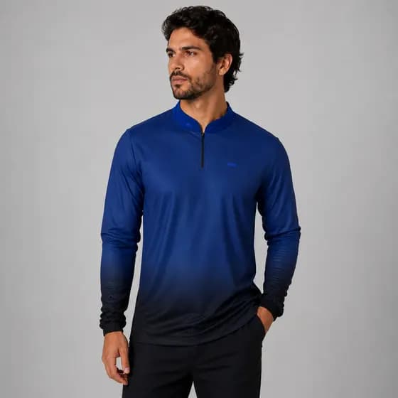 Camisa Camiseta Blusa de Pesca Agro BRK Azul Pescador Profissional Esportiva Proteção UV