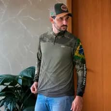 Camisa de Pesca Camuflada Brasil Brk Agro Bussola Fazendeiro Patriota Caça e Pesca Uv50