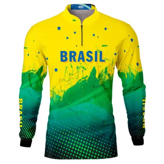 Camisa  Bandeira do Brasil Várias Estampas Brk Agro Patriota com Proteção Solar Uv50+