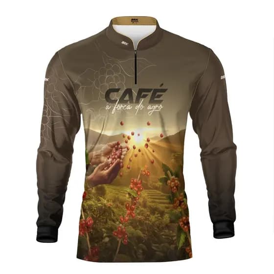 Camisa Camiseta Agro BRK Grão de Café Fazendeiro Agrícola Marrom Brasil Rural Proteção UV