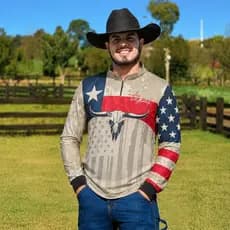 Camisa Branca Masculina Brk Agro Cowboy Texas Long Horn Estados Unidos com Proteção Uv50+
