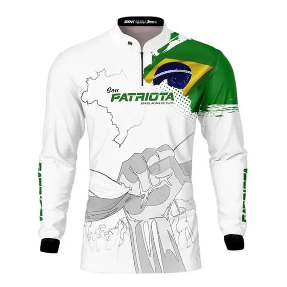 Camisa Agro Masculina BRK Patriota Bandeira Brasil com Proteção UV