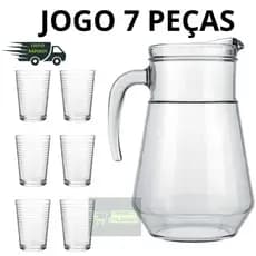 Jogo Kit Conjunto 7 peças 1 Jarra de Suco 1,5L + 6 Copos Vidro 265ml GINGA