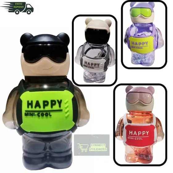 Garrafa de Água Formato Astronauta Urso Robô com Alça e Canudo 800 ML Menino e Menina
