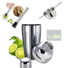 Kit 03 Peças Coqueteleira + Socador +Dosador para Barman Bartender Caipirinha Drinks 500ml