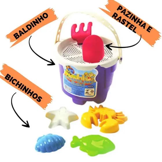 Kit Baldinho Com 40/50/60/70 Kit Baldinho  Infantil Kit Balde de Praia Areia