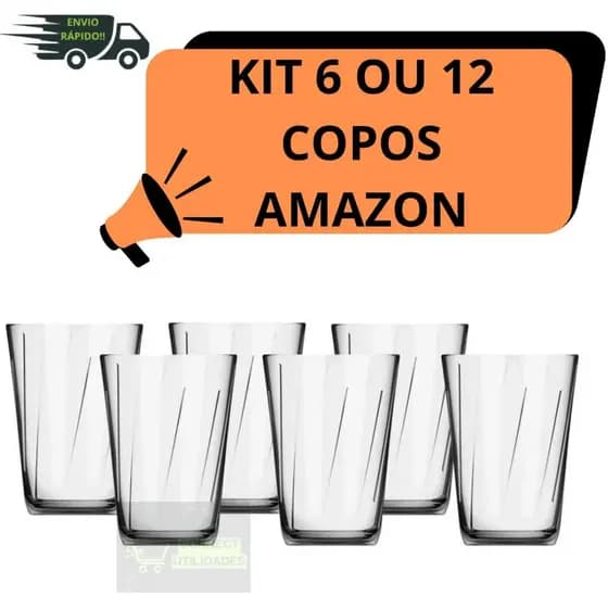 Jogo Conjunto Kit Copos Para Suco Agua Cafe 190 ml Com 6 ou 12 copos  Amazon Vidro Resistente