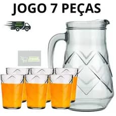Jogo Kit Conjunto 7 peças 1 Jarra e 6 Copos de Vidro Maracatu