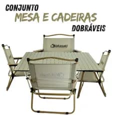 Conjunto Dobrável Mesa Alumínio Tampo Camping + 04 Cadeiras Nakasaki