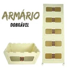 Armário Dobrável 5 Caixas Organizadoras c/ Rodinha Multiuso Vetical