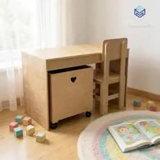 Mesa Bancada Infantil Caixa Organizadora com Rodinhas e Cadeirinha MDF