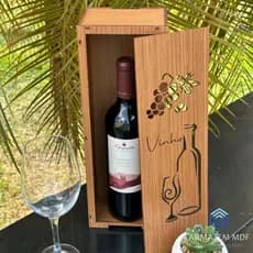 Caixa de Vinho Laser Tampa de Correr em MDF 37x13x9 Madeira Envio Rapido