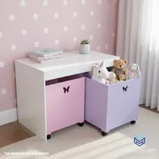 Organizador de Brinquedos Bancada G Infantil 2 Gavetas Grandes Com Rodinhas em MDF