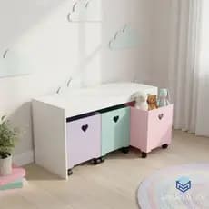 Organizador de Brinquedos Bancada Infantil 3 Gavetas Com Rodinhas em MDF