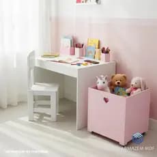 Mesa Infantil Com Cadeirinha e Caixa Organizadora com Rodinhas MDF