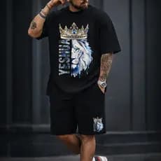 Kit Camiseta E Bermuda Conjunto Masculino Yeshua Leão Da Tribo De Judá Moda Cristã
