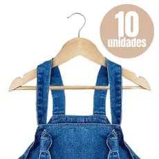 Kit 10 Cabides Madeira Infantil Marfim Envernizado Kids Premium Camiseta Calça Bermuda Vestido