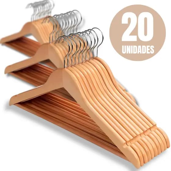 Kit 20 Cabides Madeira Marfim Envernizado Premium Adulto Saia Vestido Calça Bermuda