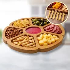 Kit Petisqueira Frios Com 6 Garfinhos Madeira Queijo Vinho Grande MDF