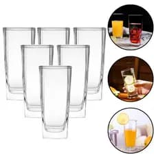 Jogo De Copos Quadrados Em Vidro 260ml / 320ml 6 Peças Suco Água Chá