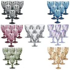 Kit Conjunto 6 Taças Diamond De Vidro de Agua Vinho Diamante Buffet Restaurante Luxo 330ml