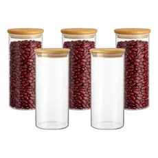 Kit 5 Potes De Vidro Hermetico Borossilicato 950ml Com Tampa De Bambu Mantimentos Macarrão Cereal