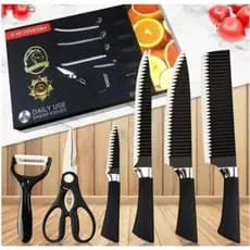 Kit 6 Peças Conjunto de Faca Churrasco Carne Legumes Descascador Tesoura Profissional
