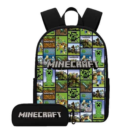 Kit Mochila e Estojo Infantil Minecraft Para Escola e Dia a Dia