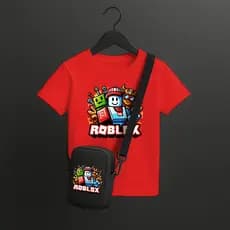 Kit Roblox Infantil: Conjunto com Camiseta e Bolsa Tiracolo