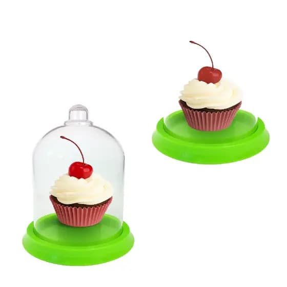 2 Porta Cupcake com Cupula Verde Decoração Festa Mesa Doces Bolinho Tema Natural Expositor