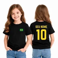 Camiseta Infantil Criança Seleção Brasileira Personalizada Com Seu Nome Copa Do Mundo 2026 Brasil