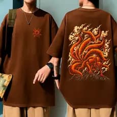 Camiseta Algodão Oversized Anime Kurama Mangá Japonês Naruto