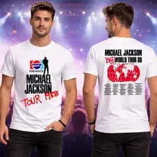 Camiseta Manga Curta Estampada do Cantor Michael Jackson Bad World Tour 88.