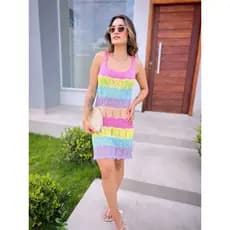 Saída de Praia Tricot Feminina Curta Elegante Moda Verão Leve Confortável Look Praia Envio Rápido