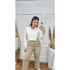 Calça Feminina Pantalona  lã Tricô Wide leg Lisa com elastico na cintura Moda Tricot Outono  Inverno