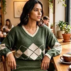 Conjunto Feminino Tricô Inverno Blusa Manga Longa Estampa Geométrica + Saia Midi Elegante Casual - ROTTA MALHAS