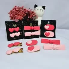 KIT 3/6/12 Pares de Presilhas para Cabelo - Modelos de Coração e Laço em Tons de Rosa