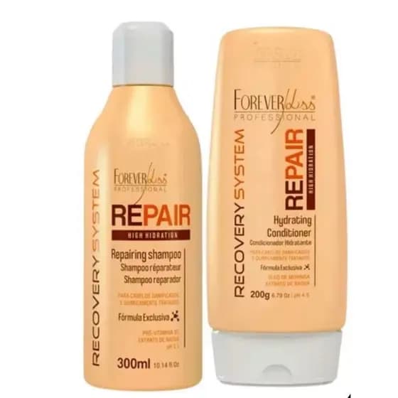 Kit Forever Liss Force Repair 1 Shampoo 300ml + 1 Condicionador 200ml Reparação Hidratação Brilho