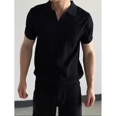 camisa Masculino para o Verão de Cor Sólida em Malha novo