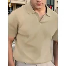 camisa Masculino para o Verão de Cor Sólida em Malha