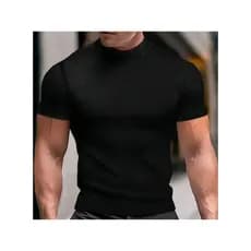 Camiseta gola alta fit americana slim tecido canelado Super Premium