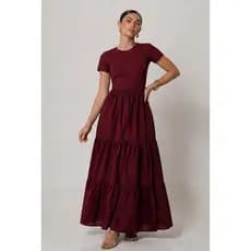 Vestido Longo Feminino em Malha Manga Curta Casual Elegante Várias Cores