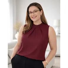 Blusa Feminina Regata Gola Alta Com Pregas Elegante Para Trabalho