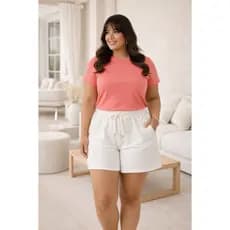 Short Feminino Plus Size Texturizado Cintura Elástica Amarração Preto Branco Vermelho